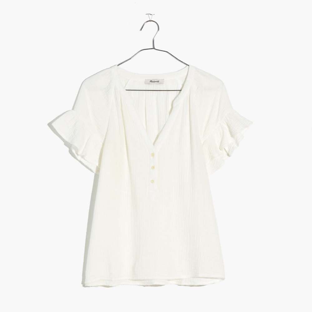 Madewell Lightspun Ruffle-Sleeve Henley Top